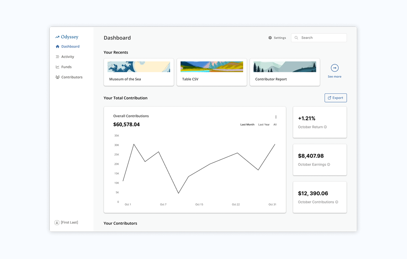 Odyssey Fund financial dashboard interface